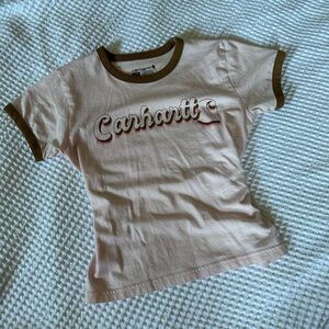 Carhartt Girl's Pink and Brown Ringer Tee